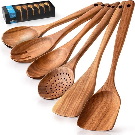 ZULAY KITCHEN Wooden Cooking Utensils w Comfortable Grip  6 Pieces ZULB085W92DL4